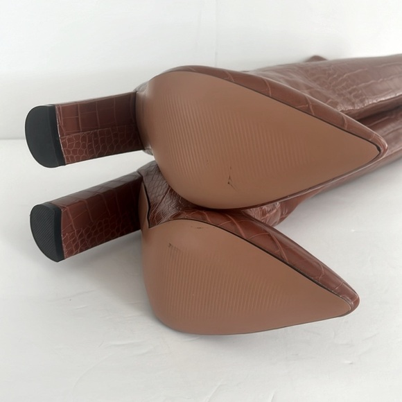 Women’s Croc Embossed Chunky Block Heel Brown Tall Boots Size 38 Fits Size 8 NEW - Picture 12 of 12